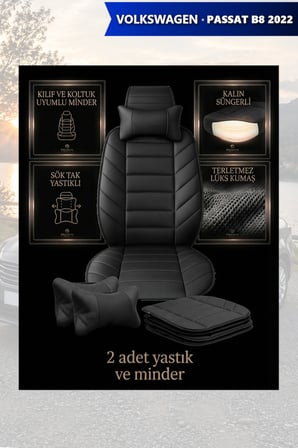 volkswagen passat b8 2022 kılıf ve koltuk koruyucu lüks 2 li set siyah renk minder ve yastık