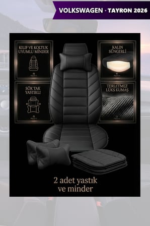 volkswagen tayron 2026 kılıf ve koltuk koruyucu minder ve yastık lüks 2 li set siyah renk
