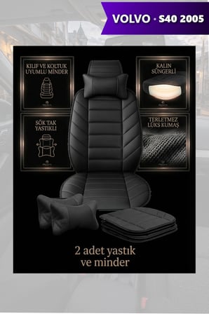 volvo s40 2005 kılıf ve koltuk koruyucu lüks minder ve yastık 2 li set siyah renk