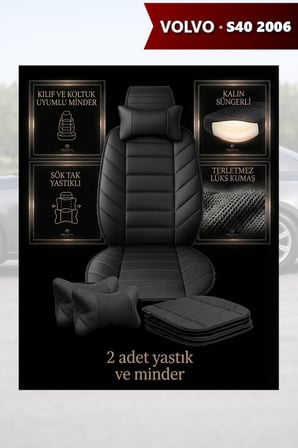 volvo s40 2006 kılıf ve koltuk koruyucu siyah renk minder ve yastık lüks 2 li set