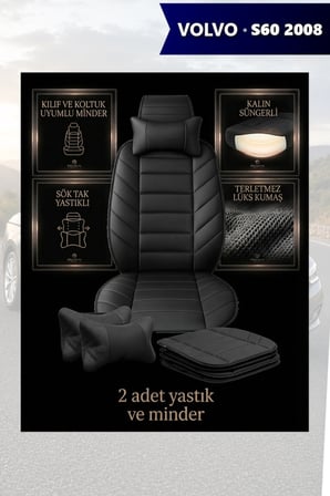 volvo s60 2008 kılıf ve koltuk koruyucu siyah renk minder ve yastık lüks 2 li set