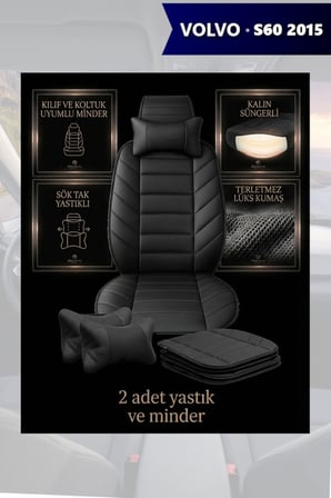 volvo s60 2015 kılıf ve koltuk koruyucu siyah renk 2 li set minder ve yastık lüks