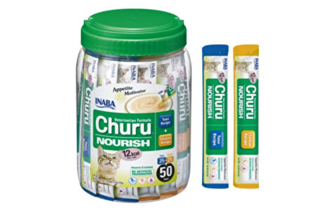 Inaba Churu Nourish Tavuklu ve Tuna Balıklı Kedi Sıvı Ödül Maması 14 Gr x 50 Adet Özel Kavanozda