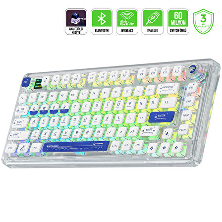 GamePower Gasket Pro RGB Wireless/Bluetooth/Kablolu Mekanik Red Switch İngilizce Q Gasket Gaming Klavye