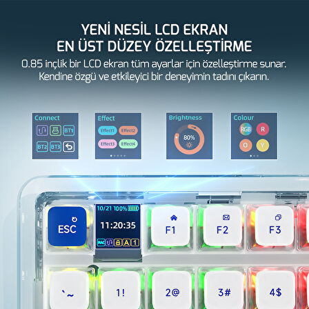 GamePower Gasket Pro RGB Wireless/Bluetooth/Kablolu Mekanik Blue Switch İngilizce Q Gasket Gaming Klavye