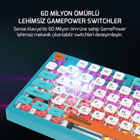 GamePower Sense RGB Wireless/Bluetooth/Kablolu Mekanik Red Switch İngilizce Q Gaming Klavye
