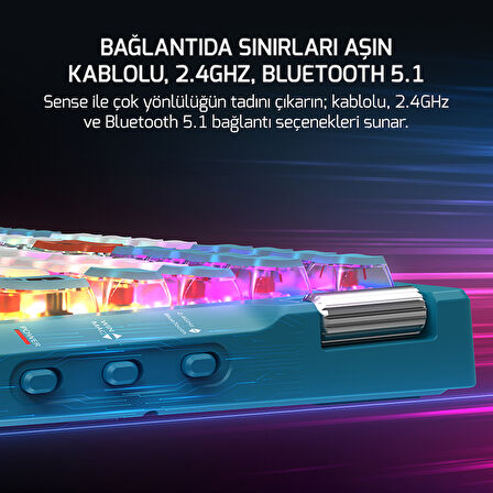 GamePower Sense RGB Wireless/Bluetooth/Kablolu Mekanik Red Switch İngilizce Q Gaming Klavye