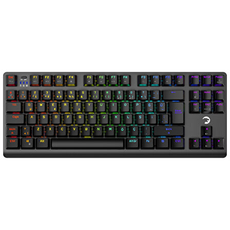 GamePower Eva 7 60M Mekanik Kablolu, 2.4Ghz, Bluetooth 3 Mod Blue Switch İngilizce Q 88 Tuş USB RGB Gaming Klavye