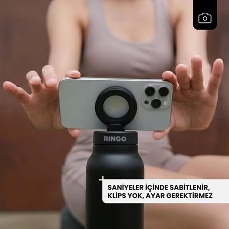 Ringo Pro Pipetli, Telefon Tutuculu Termal Çelik Termos 710 ml Siyah