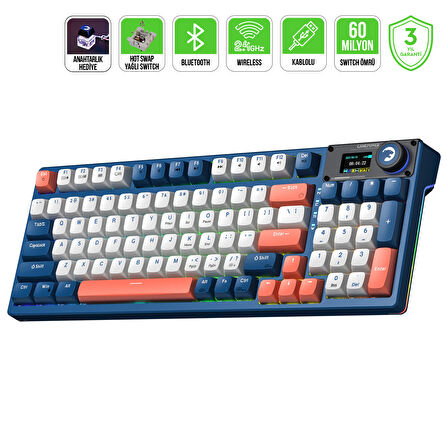 GamePower Gasket Elite X RGB Wireless/Bluetooth/Kablolu Mekanik Hot-Swap Yağlı Switch Gasket İngilizce Q Gaming Klavye