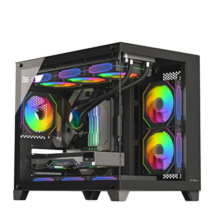 TEKNOTEG - James Donkey Stark S700 3xARGB Temperli Cam 650W 80+ Bronze mATX Siyah Gaming (Oyuncu) Kasa