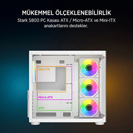 TEKNOTEG - James Donkey Stark S800 4xARGB Temperli Cam ATX Beyaz Gaming (Oyuncu) Kasa