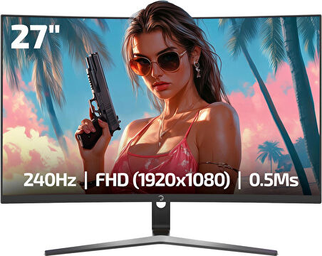 GamePower Vivid V60 27" Curved RGB 240Hz 0.5ms FHD 1500R 2x2W Speaker VA Gaming Monitör (Sıfır Ölü Piksel Garantili)