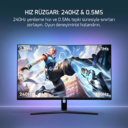 GamePower Vivid V60 27" Curved RGB 240Hz 0.5ms FHD 1500R 2x2W Speaker VA Gaming Monitör (Sıfır Ölü Piksel Garantili)