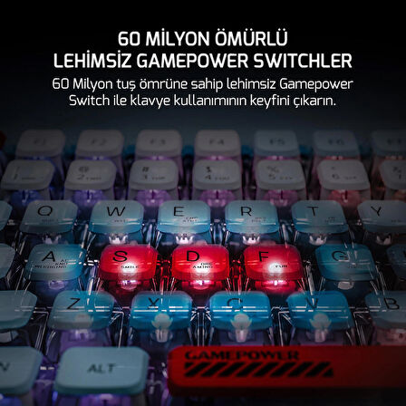 GamePower Sense TKL RGB Wireless/Bluetooth/Kablolu Mekanik Red Switch Gaming Klavye - 3 Yıl Garantili