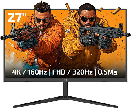 GamePower Rapid Dual 27'' 0.5ms 4K 160Hz - FHD 320Hz Fast IPS RGB Pivot Speaker Gaming Monitör (Sıfır Ölü Piksel Garantili)