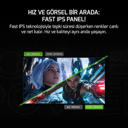 GamePower Rapid Dual 27'' 0.5ms 4K 160Hz - FHD 320Hz Fast IPS RGB Pivot Speaker Gaming Monitör (Sıfır Ölü Piksel Garantili)