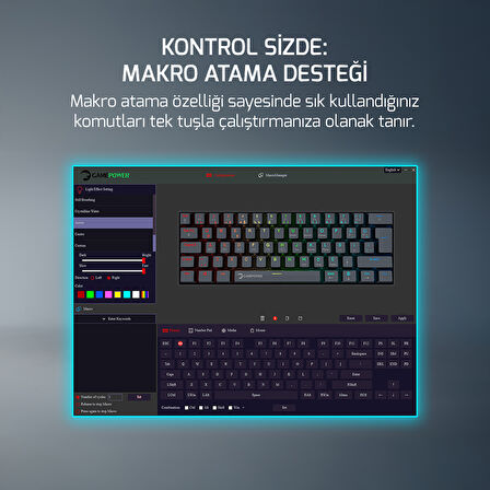 GamePower Lyra RGB 60M 62Tuş Siyah Mekanik Kablolu Red Switch Klavye - 3 Yıl Garantili