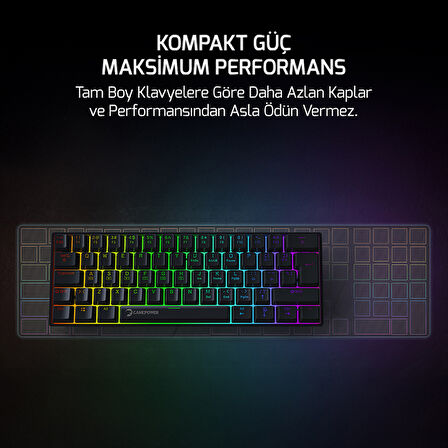 GamePower Lyra RGB 60M 62Tuş Siyah Mekanik Kablolu Red Switch Klavye - 3 Yıl Garantili