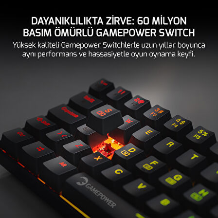 GamePower Lyra RGB 60M 62Tuş Siyah Mekanik Kablolu Red Switch Klavye - 3 Yıl Garantili