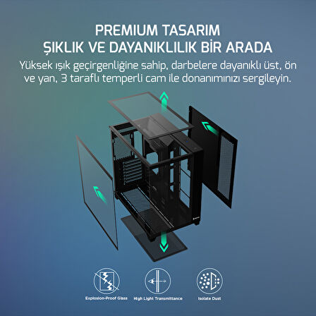 GamePower Warcry TopGlass 750W 4xARGB Temperli Cam ATX Siyah Gaming (Oyuncu) Kasa