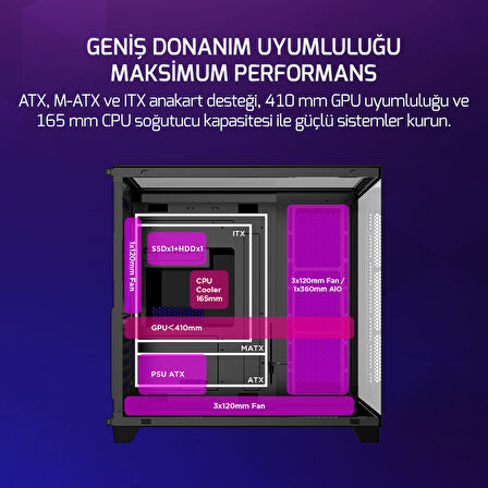 GamePower Warcry TopGlass 750W 4xARGB Temperli Cam ATX Siyah Gaming (Oyuncu) Kasa