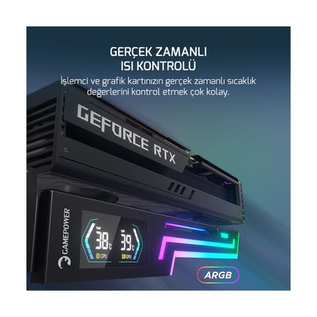 GamePower Heatsync Argb LCD Ekran Kartı Tutucu Siyah