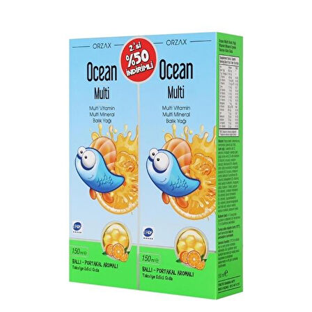 Ocean Multi Vitamin + Multi Mineral + Balık Yağı Ballı - Portakal Aromalı 150 ml + 150 ml 