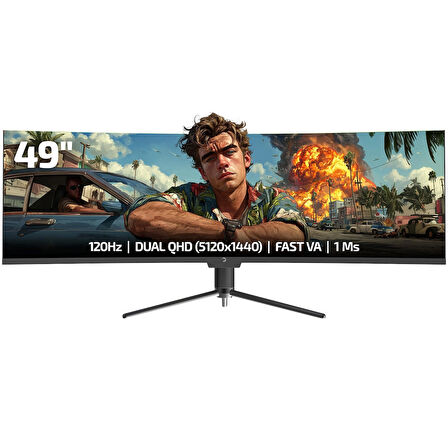 GamePower Kora DQ49 49'' 120Hz Dual QHD RGB Fast VA Curved Gaming Monitör