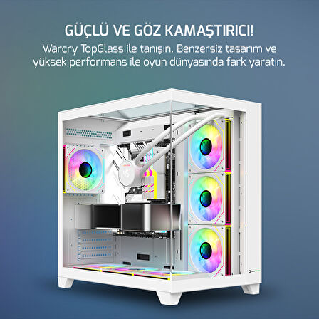 GamePower Warcry TopGlass 750W 4xARGB Temperli Cam ATX Beyaz Gaming (Oyuncu) Kasa