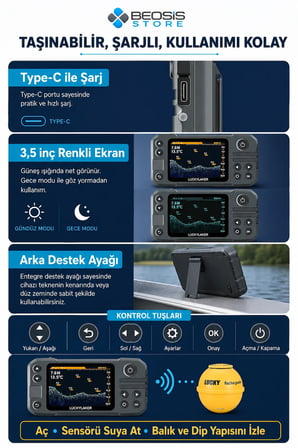 LUCKY YMT-202 Kablosuz Sonarlı Balık Bulucu – 260 m Menzil, 45 m Derinlik, 3,5 İnç Renkli Ekran