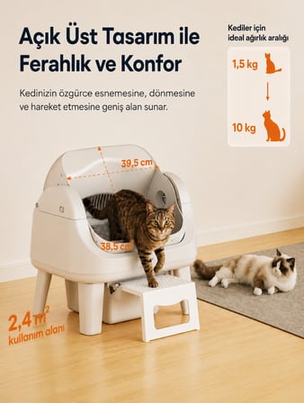 PetPivot AutoScooper 12 Sensörlü Otomatik Kedi Tuvaleti – Geniş Açık Tasarım ve Koku Kontrolü