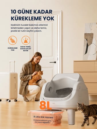 PetPivot AutoScooper 12 Sensörlü Otomatik Kedi Tuvaleti – Geniş Açık Tasarım ve Koku Kontrolü