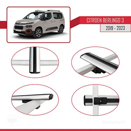 Citroen Berlingo 3 (K9) 2019-2022 Arası ile Uyumlu BASIC Model Ara Atkı Tavan Barı Gri 3 Adet