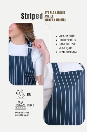 Striped Ayar Askılı Mutfak Önlüğü Barista Chef Şef Önlüğü Aşçı Önlüğü