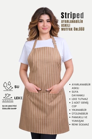 Striped Ayar Askılı Mutfak Önlüğü Barista Chef Şef Önlüğü Aşçı Önlüğü