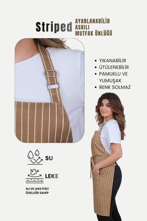 Striped Ayar Askılı Mutfak Önlüğü Barista Chef Şef Önlüğü Aşçı Önlüğü
