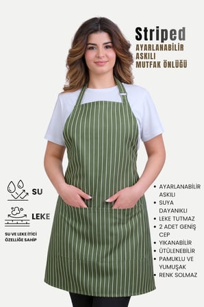 Striped Ayar Askılı Mutfak Önlüğü Barista Chef Şef Önlüğü Aşçı Önlüğü