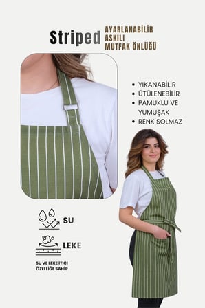 Striped Ayar Askılı Mutfak Önlüğü Barista Chef Şef Önlüğü Aşçı Önlüğü