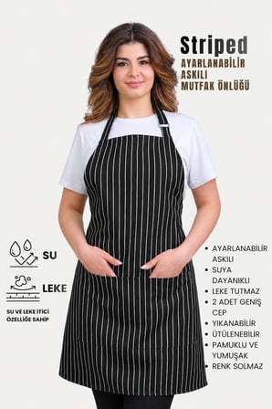 Striped Ayar Askılı Mutfak Önlüğü Barista Chef Şef Önlüğü Aşçı Önlüğü