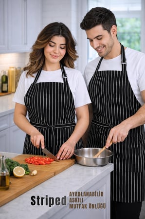 Striped Ayar Askılı Mutfak Önlüğü Barista Chef Şef Önlüğü Aşçı Önlüğü