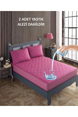 Çift Kişilik Yastıklı Yatak Alez Seti %100 Pamuk Kapitone Su Sıvı Geçirmez Yatak ve Yastık Koruyucu