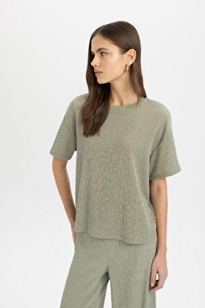 DeFacto Relax Fit Bisiklet Yaka Bürümcük Kısa Kollu Tişört C3843AX24SPKH418