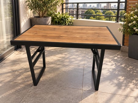 METAL ÇERÇEVELİ SUNTALAM SİYAH AYAK İP DETAY BAHÇE MOBİLYASI MASASI SEHPASI 93x55cm