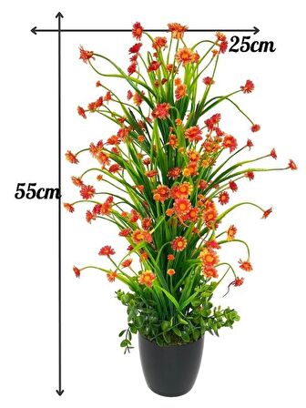 Yapay Çiçek Siyah Saksıda Turuncu Papatya Ağacı 55cm