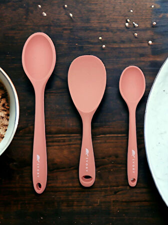 Sert Uçlu Isıya Dayanıklı Yanmaz Yapışmaz Silikon Uzun Kısa Derin Kaşık 28 Cm-20 cm/Kısa Kaşık 22 Cm