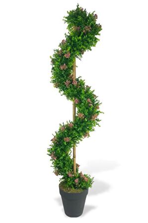 Yapay Ağaç Spiral Pembe Pıtırcıklı Şimşir Ağacı 160cm Bambu Saplı Salon Bitkisi