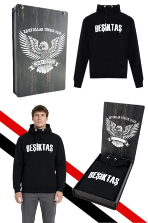 BEŞİKTAŞ ERKEK KAPÜŞONLU SWEATSHIRT LAZER KUTU HEDİYELİ