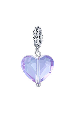 Mor Kristal Kalp Charm | 925 Ayar Gümüş