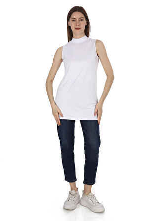 Viskon Kolsuz Tunik -Beyaz